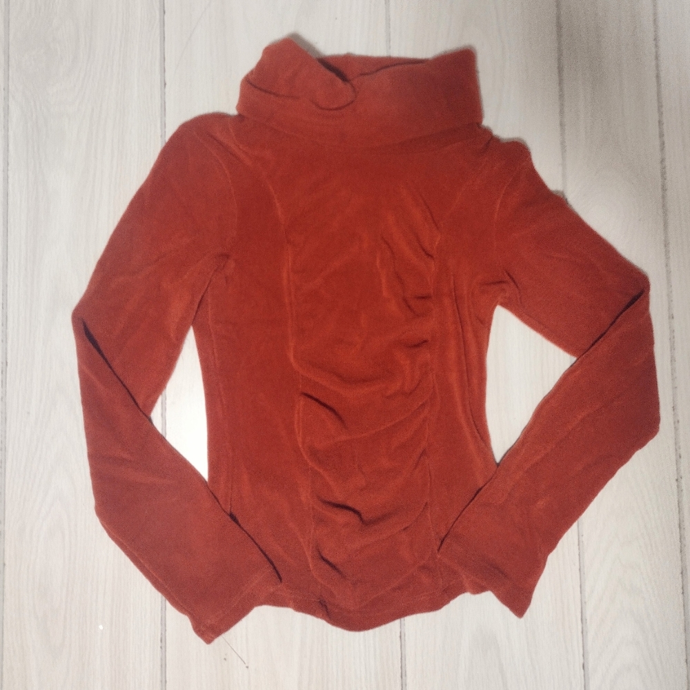 BEIZA Turtle Neck Top Long Sleeve Ruched Madein USA Rust small